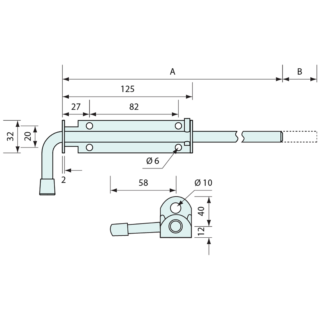 Cane Bolt Stainless Steel Padlockable 500mm